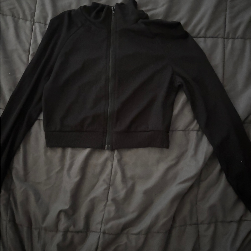 Black Cropped Zip-Front Jacket